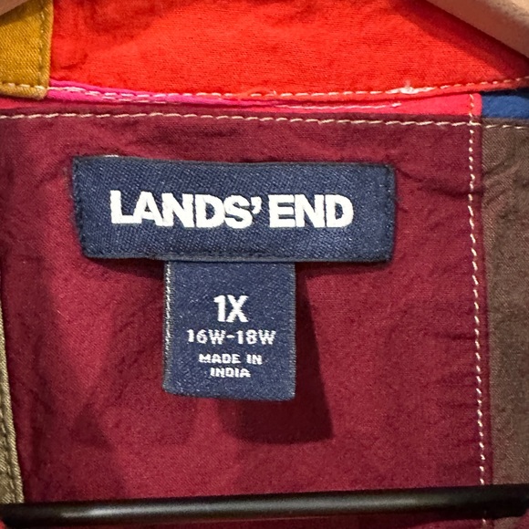 Lands'End Colorful Patchwork Button Down Shirt 100% Cotton - Picture 10 of 10